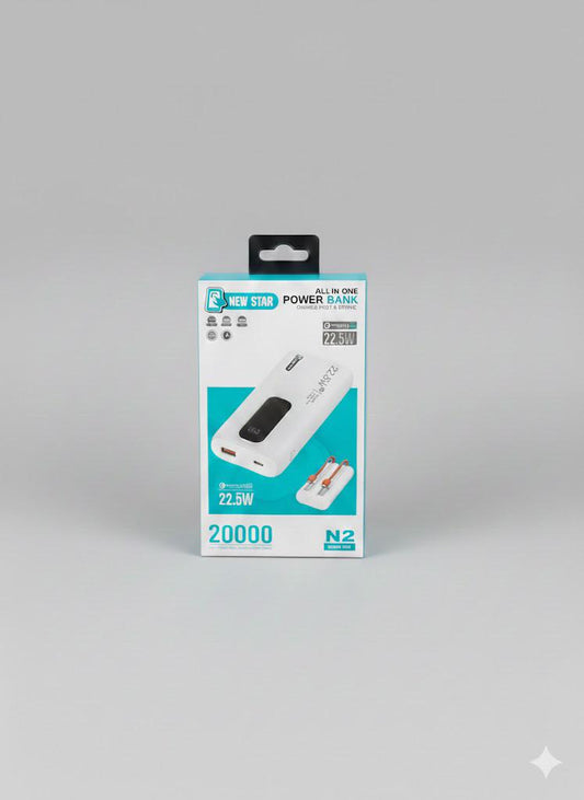 New Star 20000mah Fast Powerbank With LED Display And Built in Type C And Lightning Cable